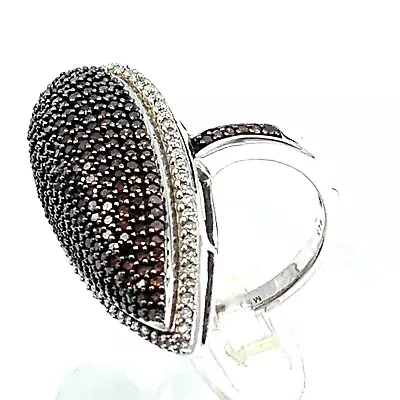 Michael Drechsler Red Diamond 925 Silver Pave Marque Cocktail Ring Sz 6.75 • $125