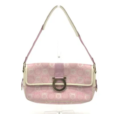 Salvatore Ferragamo Gancini  Shoulder Bag Canvas Pink/GoldHardware • $374