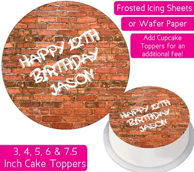 Brick Wall Edible Wafer & Icing Personalised Cake Toppers Decor Bday Graffiti Uk • £2.25