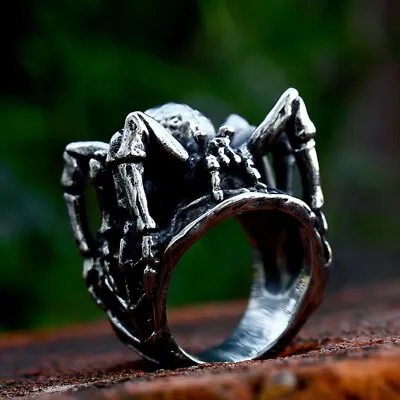 Men's Powerful Big Heavy Spider Ring Stainless Steel Tarantula Biker Punk Ring • $14.88