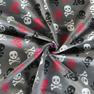 French Terry Cotton Lycra Jersey 4 Way Stretch Oeko-Tex 100% Fabric- Skulls • £10.99
