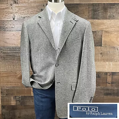 Polo Ralph Lauren Sport Coat Blazer Suit Jacket Wool 3 Button Herringbone 42L • $69.95