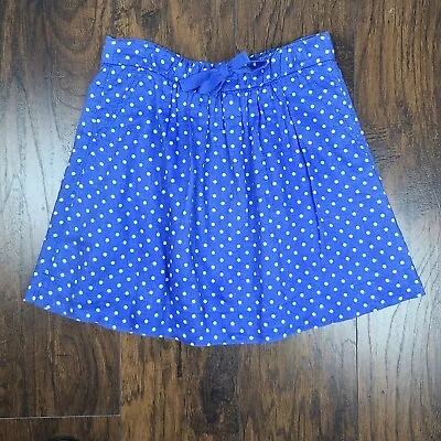 J. Crew Women 4 Boardwalk Linen Skirt Polka Dot Blue White Elastic Waist Pockets • $18