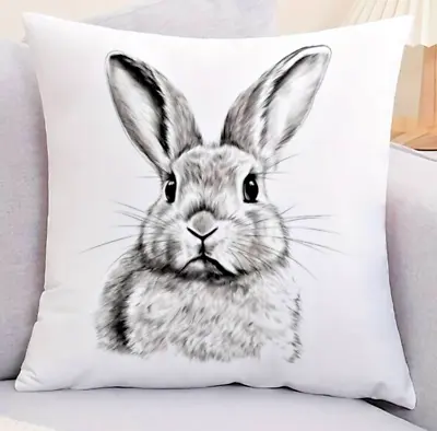 RABBIT BLACK Fine Brushwork Striking EYES Velvety Velour 45cm CUSHION COVER UK! • £5.99