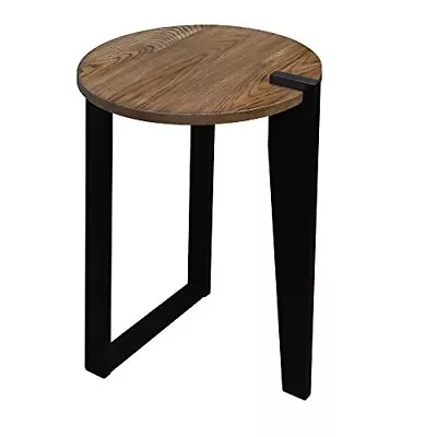 Sundial Contemporary Round American Solid Oak End Table Forest Gray Top Black Le • $42.99