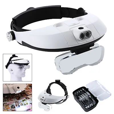 £11.79 • Buy Professional Headband With 2 LED Light Jeweler Magnifier Magnifying Glass Loupe