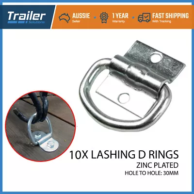 10x Lashing D Ring Zinc Plated Tie Down Points Trailer Centre Hole 30mm Anchor • $27.26