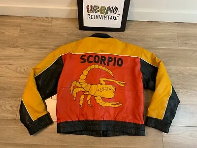 Vtg 80s Scorpio Custom Leather Jacket Sz L Supreme Ovo Dapper Dan Drake Zodiac • $350