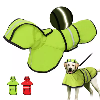 Pet Dog Raincoat Waterproof Clothes Puppy Hooded Jacket Reflective Dog Rain Coat • £8.39