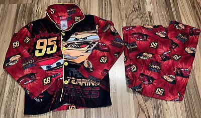 Disney Cars Lightning McQueen 2 Piece Flannel Pajama PJ Y2K Button 6 7 Boys Kid • $14