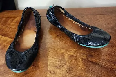 Tieks Women's 8 Obsidian Black Patent Leather Ballet Flats Shoes - Worn • $60