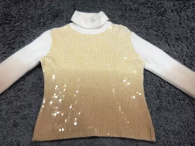 Lucidity Angora Wool Turtleneck Sequin Sweater Large Off White Yellow  • $21.99