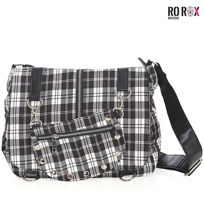 Banned Tartan Messenger Bag Check Punk Goth Crossbody Detachable Purse Shoulder • £24.99