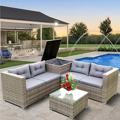 4 Piece Patio Sectional Wicker Rattan Outdoor Furniture Sofa Set With Storage • $445.39