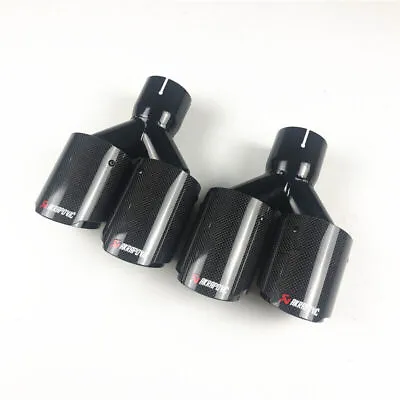 2Pcs 63mm In 89mm Out Carbon Fiber Car Exhaust Tip Dual Pipe Left + Right Black • $191.99