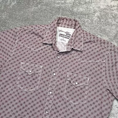 Wrangler 20X Shirt Mens Large Maroon Geometric Pearl Snap Short Sleeve Western • $17.93