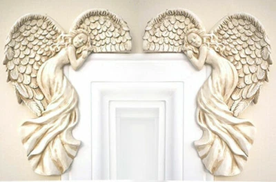 £21.99 • Buy Angel Door Frame Sculpture Ornament Guardian Wings Wall Decoration Ivory Resin