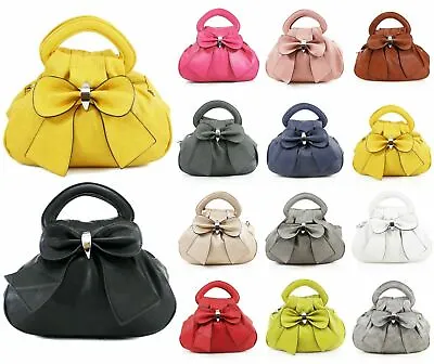 WOMEN'S Large Bow Hand Bag Top Handel Three Zip Closure Shoulder Evening Handbag • £19.99