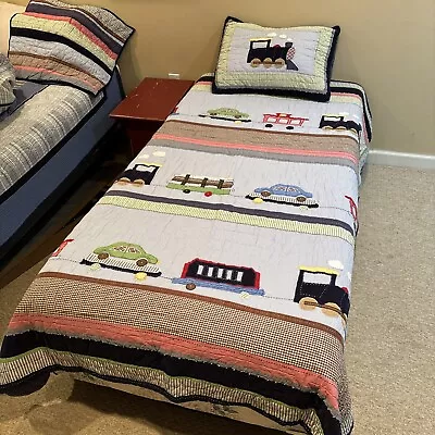 Pottery Barn Kids Trains Cars RYDER Quilt Twin Patchwork Pillow Case And Sham • $50