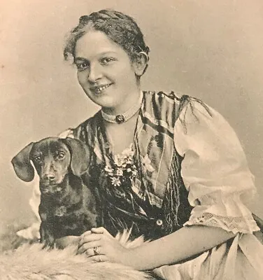 Portrait Lady With Dachshund Dackel Teckel Old Dog PC  1901 • $12.50