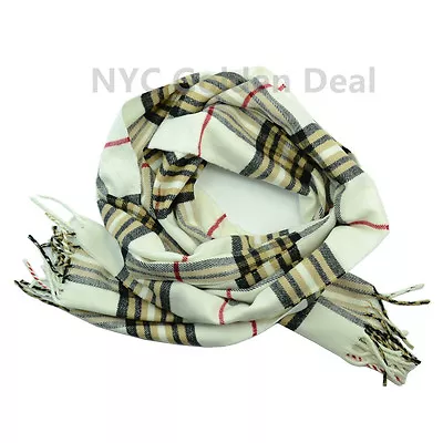 Men's 100% CASHMERE Scarf WHITE Checked Plaid Design Soft  MADE IN SCOTLAND • $7.99