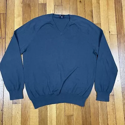 J Crew Sweater Mens M Cotton Cashmere Blend Pullover V Neck Fisherman Blue • $9.66