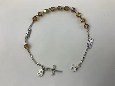 New Rosary Bracelet Sterling Silver Nail Cross Virgin Mary Dangles Gold Crystals • $29.99