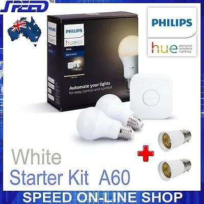 PHILIPS Hue - White - Starter Kit A60/E27 - (Bridge + E27 Bulbs + B22 Adapters) • $109