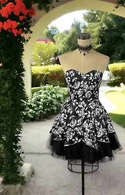 Strapless Fit Flare Dress Prom Formal Floral Sparkly Goth Punk Lolita Fairy 90s • $34.99