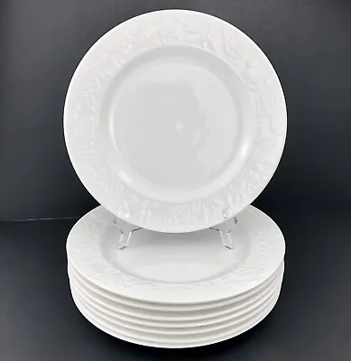 Martha Stewart VINTAGE ROSE White Dinner Plates (8) Embossed Floral 11  • $99.99