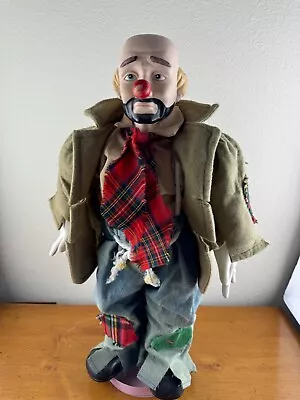 Vintage Hobo Clown Porcelain Doll With Cloth Body And Stand 20 Inch Collectible • $9.99