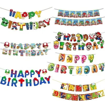 All Themed Happy Birthday Banner Cartoon Bunting Kids Party Supplies Decors • £6.29