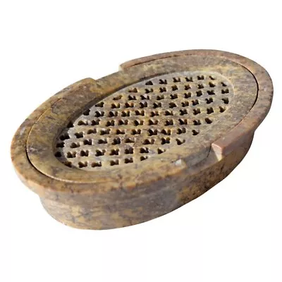 Soap Dish Oval Mottled Gorara Soapstone Hand Carved In India • £14.95