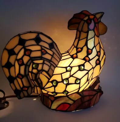 Vintage Tiffany Style Stained Glass Rooster Table Lamp Night Light 10 1/2  RARE • $74.99