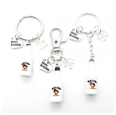 £3.99 • Buy 60th. 65th. 70th Birthday Gift. Malibu Bottle Keyring. Gift Bag