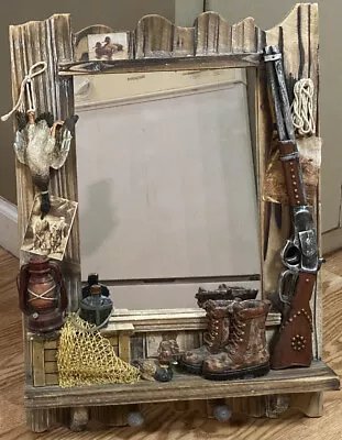 Rustic 2 Coat Hook Rack Mirror Combo Hunting Themed Hanging Wall Home Decor EUC! • $49.95