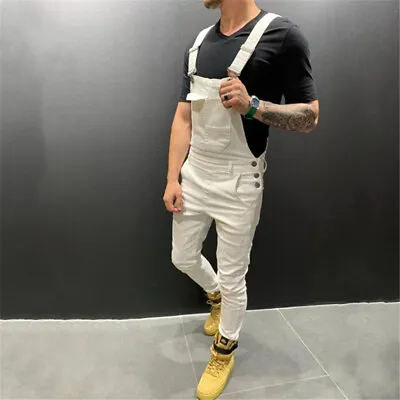 Men's Slim Fit Bib Pants Denim Overalls Suspender Trousers Skinny Jean Jumpsuits • $51.83