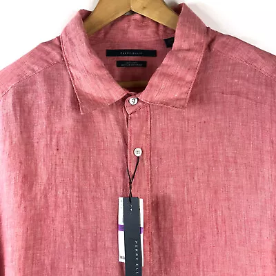 Perry Ellis Shirt Mens 100% Linen Roll Up Sleeve Button Front Big Tall Sz 2X $89 • $28.76