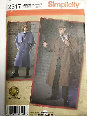 Trench Coat Hat Holmes Costume 46 48 50 52 Simplicity 2517 Sewing Pattern Mens • $29.99
