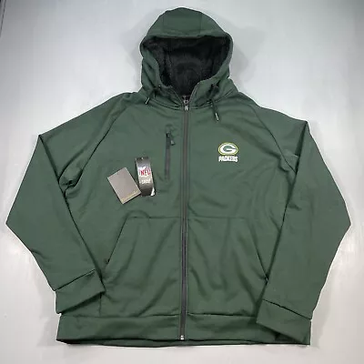 Green Bay Packers Sweatshirt Mens 2XL Hoodie Jacket Full Zip Sherpa Lined READ • $29.89