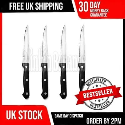 £3.79 • Buy Set Of 4 Black Stainless Steel Serrated Sharp Steak Cutting Knife Knives Cutlery