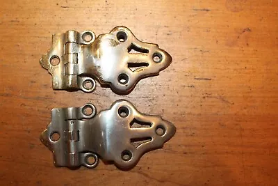 Pair Of Antique Nickel On Cast Bronze Ice Box Door Hinges E-33 • $29.75