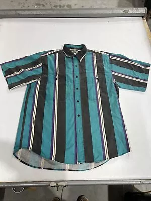 Vtg Wrangler Short Sleeve 90s Stripe Brushpopper  Stained Work Shirt Large • $24.99