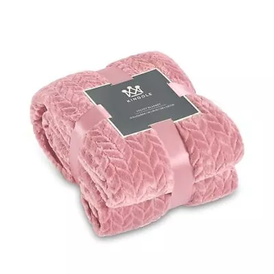 Flannel Fleece Luxury Throw Jacquard Weave Blanket Cherry Blossom Pink Travel... • $45.84