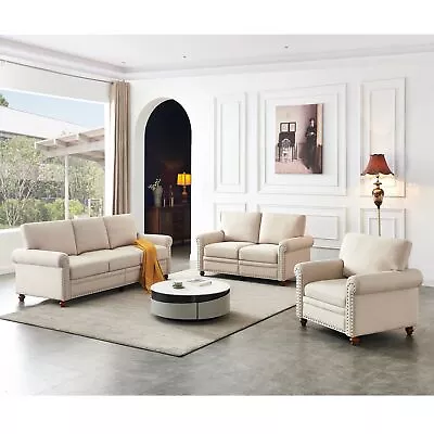 Modern Sectional Sofa Set 3 Piece Set Linen Fabric Couch Set For Living Room • $1205.90