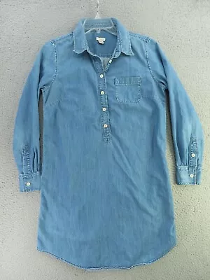 J Crew Jean Dress Womens Small Denim Blue Striped Short Sleeve Button Collared • $17.95