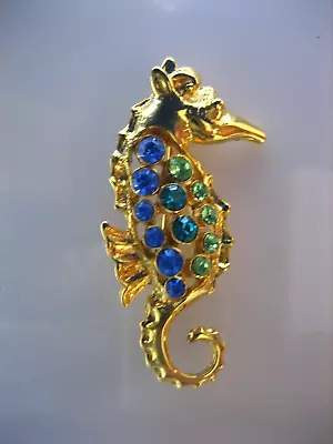 Vintage Signed Lia Gold Tone Rhinestone Seahorse Brooch Pin • $5