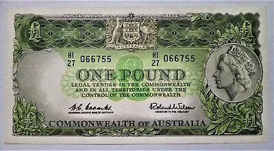 1961 Australia 1 Pound Bank-Note HI 27 066755 COOMBS-WILSON EF+ (R34a) • $135