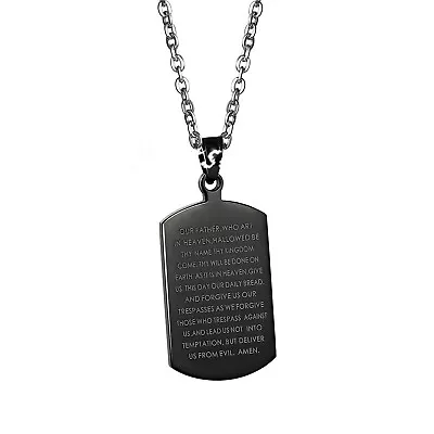 Stainless Steel English Lords Prayer Dog Tag Pendant Men Women Necklace 26  • $8.99