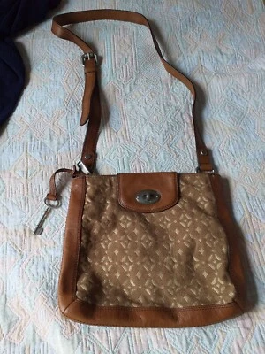 £30 • Buy New Fossil Brown Leather And Material Crossbody Bag 